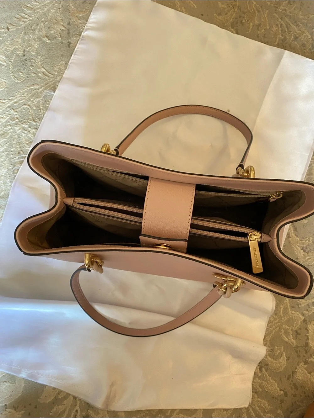 Michael Kors Blush Saffiano Satchel with Gold Hardware